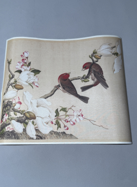 二玄社复制品 郎世宁 海棠玉兰图 真丝绢已托裱 故宫定制