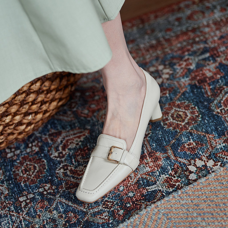 巨舒服！软皮单鞋女春夏2021新款乐福鞋中跟小皮鞋法式优雅高跟鞋,淘宝优惠券,粉丝福利购,淘宝优惠卷