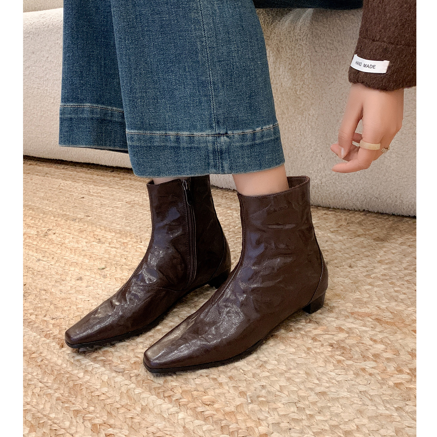 Kmeizu优雅显瘦~3cm粗猫跟短靴女秋冬方头简约静音商务及踝马丁靴,淘宝优惠券,粉丝福利购,淘宝优惠卷