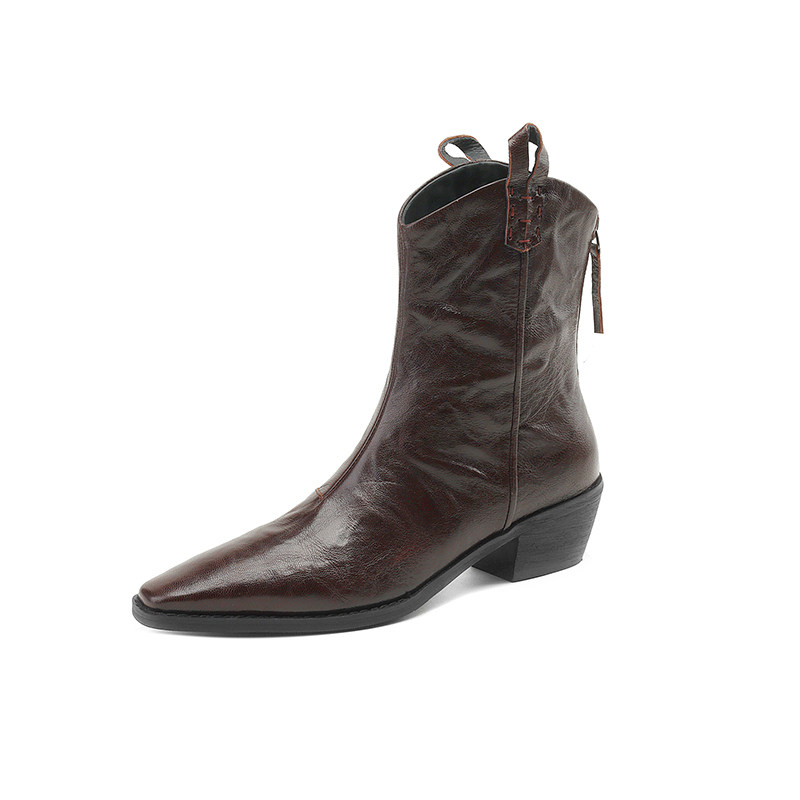 Kmeizu用心做好鞋~羊皮手抓纹短靴欧美高定复古V口西部牛仔靴粗跟,淘宝优惠券,粉丝福利购,淘宝优惠卷