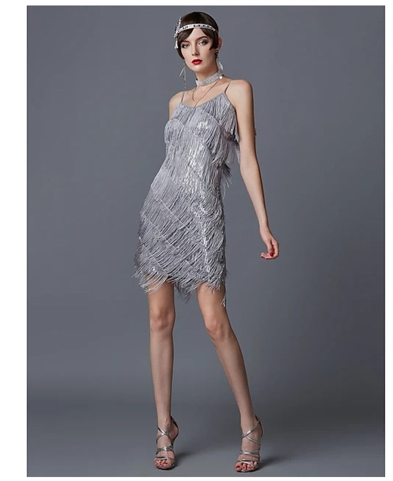 1920s Gatsby Charleston Sequin Tiered Tassel Party Dress-图0