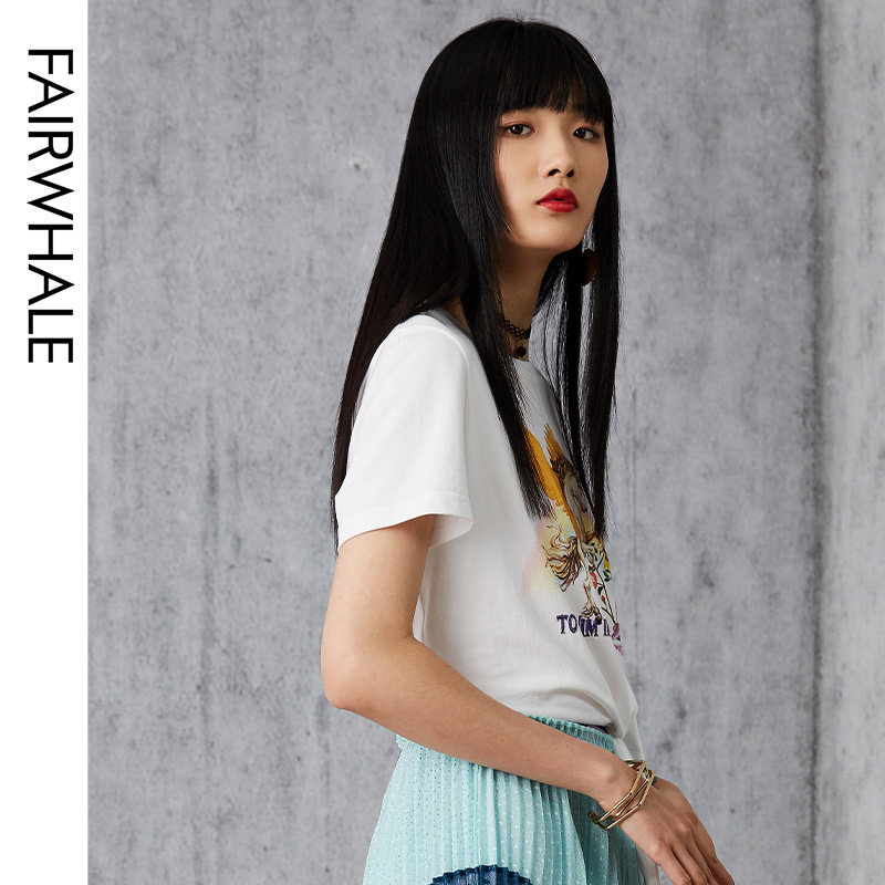 马克华菲女装2020夏新款白飞马t恤 易崴迅服饰T恤