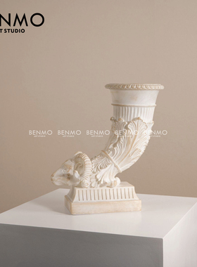 本墨 中古风羊角花器花瓶饰品 样板房茶几客厅电视柜玄关书架摆件