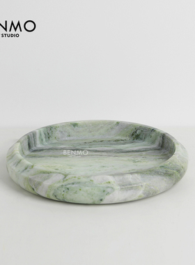 本墨 现代天然大理石圆形托盘收纳盘样板间茶几桌面水果盘摆件