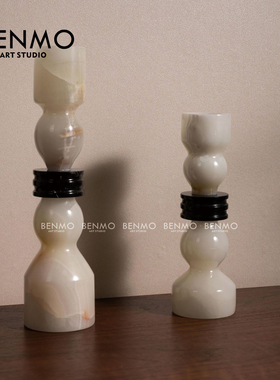 本墨 法式复古天然白色艺术烛台欧式轻奢玄关餐桌蜡烛台座摆件