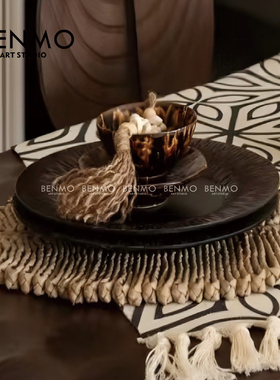 本墨餐桌氛围摆件大小户型家具展厅样板房餐厅中式老钱风软装饰品