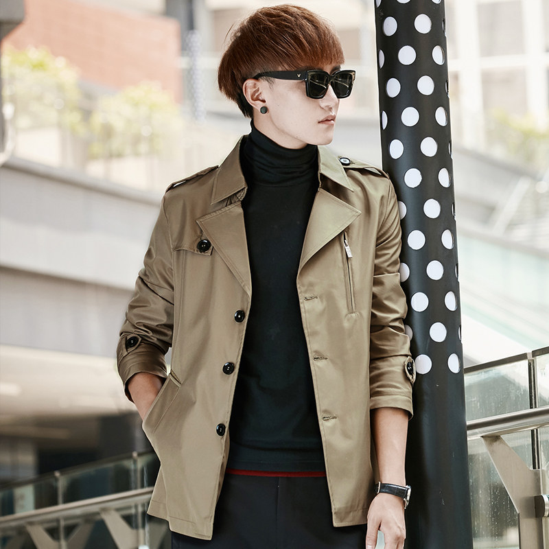 春秋男修身短款青少年英伦韩版披风 始丽风衣