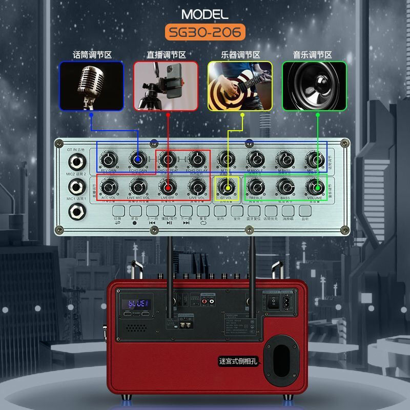 SOONTRAN/松川SG30-206便携音响广场舞户外K歌直播乐器弹唱音箱 - 图2
