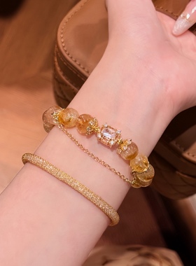 「琥珀秋日」原创天然黄塔晶手串小众轻奢高级感女手饰黄水晶手链