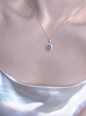 天然海蓝宝水滴纯银项链