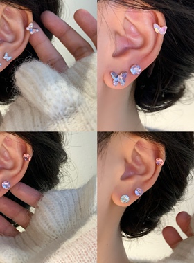Minky「莫奈花蝶」超闪锆石耳骨钉蝴蝶耳钉医用钛钢养耳洞耳蜗钉