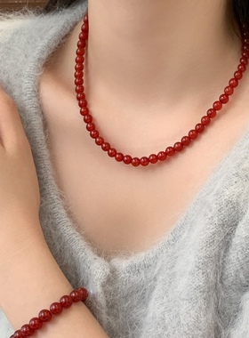 「忆相思」好佩戴！高级天然红玛瑙磁吸项链女国风锁骨链颈链显白