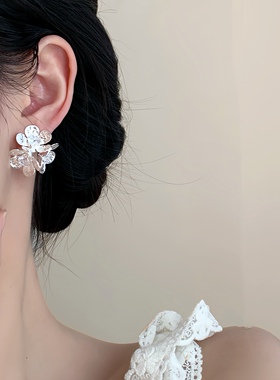 Minky「绚丽之花」小众金属耳饰绝美耳环蚊香盘耳夹女无耳洞耳钉