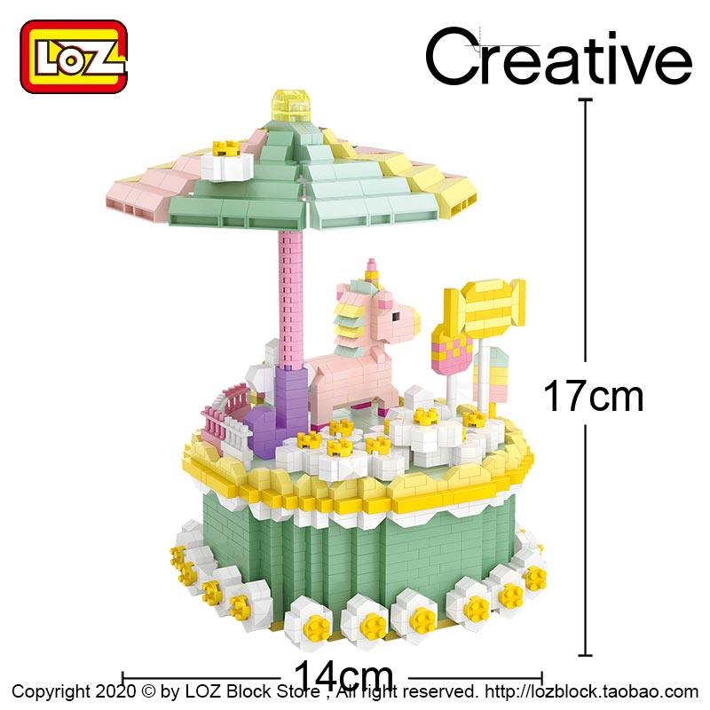 LOZ/俐智旋转木马生日蛋糕马卡龙独角兽微小颗粒拼装积木益智玩具-图0