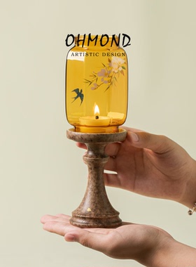 OHMOND | 中式仿古禅意玻璃烛台 家用蜡烛灯罩陶瓷茶室氛围灯摆件