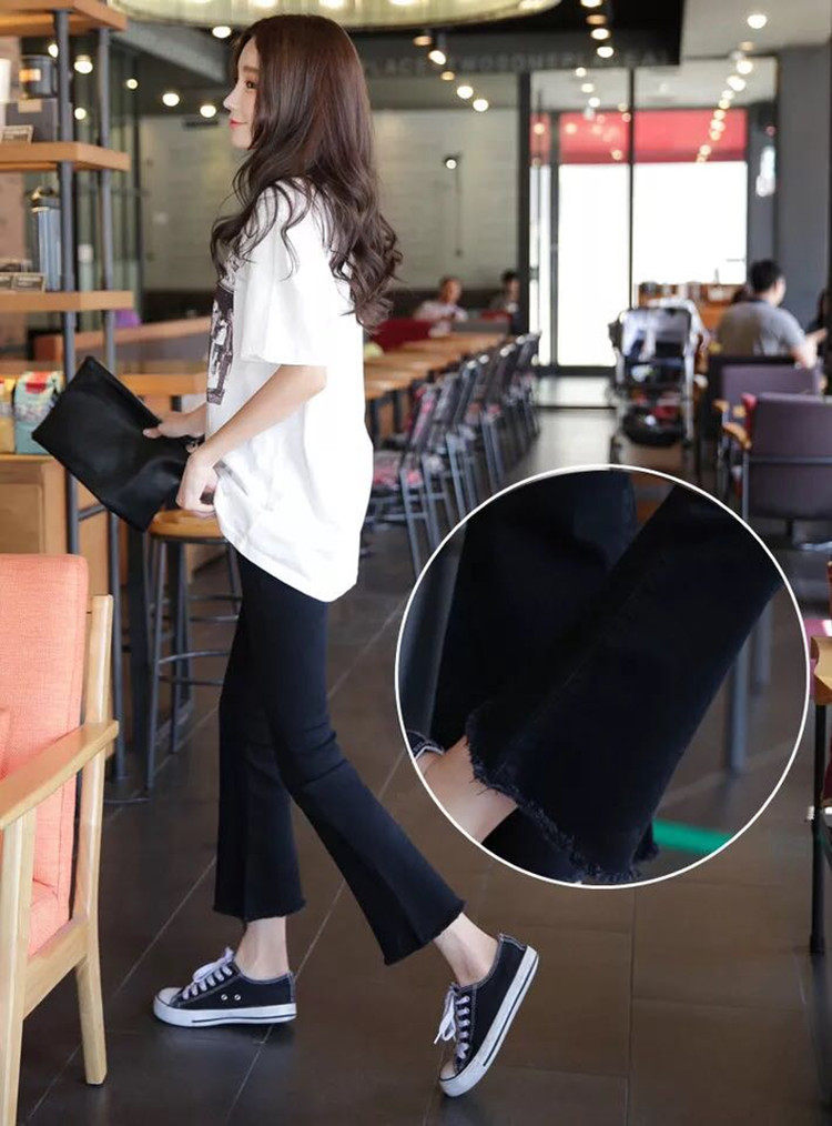 韩版高腰黑色加绒喇叭弹力牛仔裤 知心羊牛仔裤