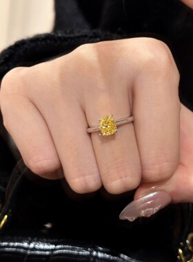 枕形切割招财黄高碳钻戒指通体s925银富家千金锁骨链人气新品女