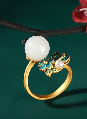 【腊梅】古法仿金玉髓戒指梅花玛瑙复古古风气质女士开口指环