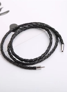 黑色皮绳不锈钢手链男士钛钢扣子手镯多层学生编织个性流行手环女