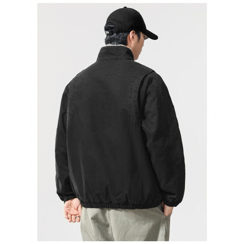 港风韩版男装2025冬新款加绒仿兔毛美式冬季保暖夹克毛领工装外套 - 图3