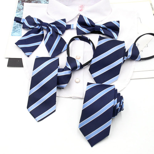 JK制服水手服领花街拍学院风校服学生毕业照领结领绳蓝色条纹领带 - 图0