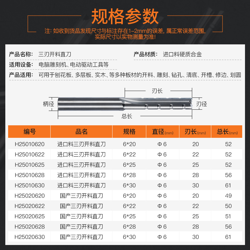 雕沪豪质合硬金三刃槽开料刀多直功能木工镂刻开修边机刀清底铣刀 - 图3