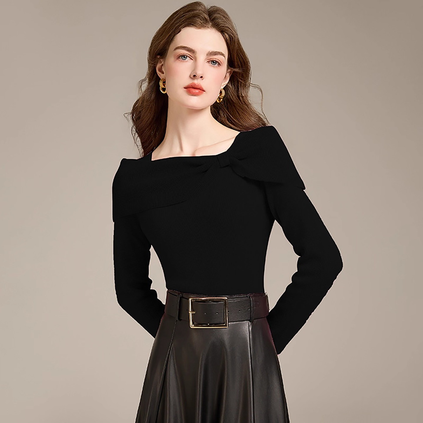 2025秋季新款气质红色上衣高级感针织衫毛衣女一字肩修身打底衫,淘宝优惠券,粉丝福利购,淘宝优惠卷