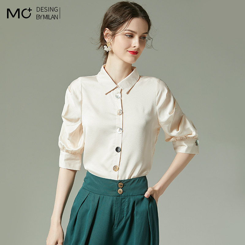 纯色百搭七分袖雪纺夏季2020 ol衬衫 沫加衬衫