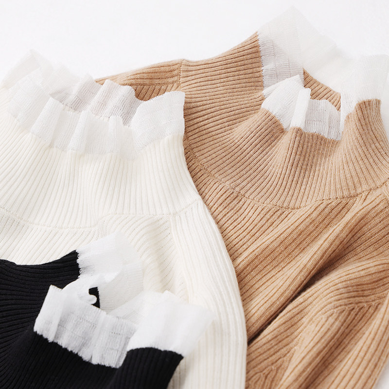 蕾丝半高领长袖2020新款秋冬针织衫 沫加毛针织衫