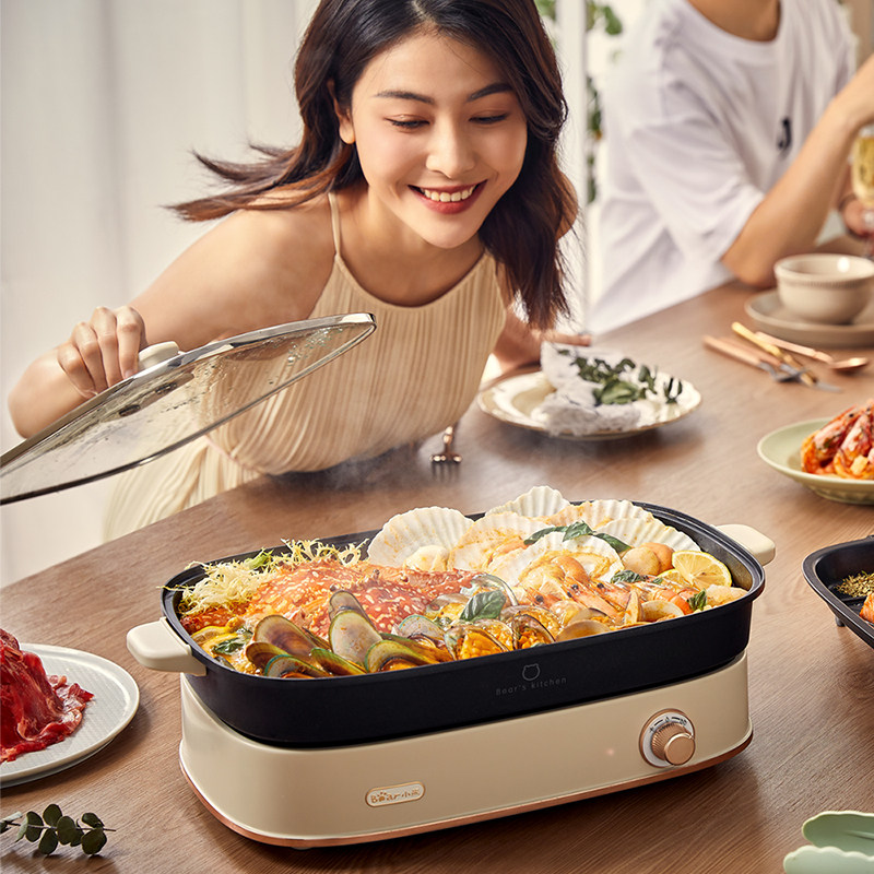 小熊新款多功能家用烤肉锅电煮锅 小熊电器多功能料理锅