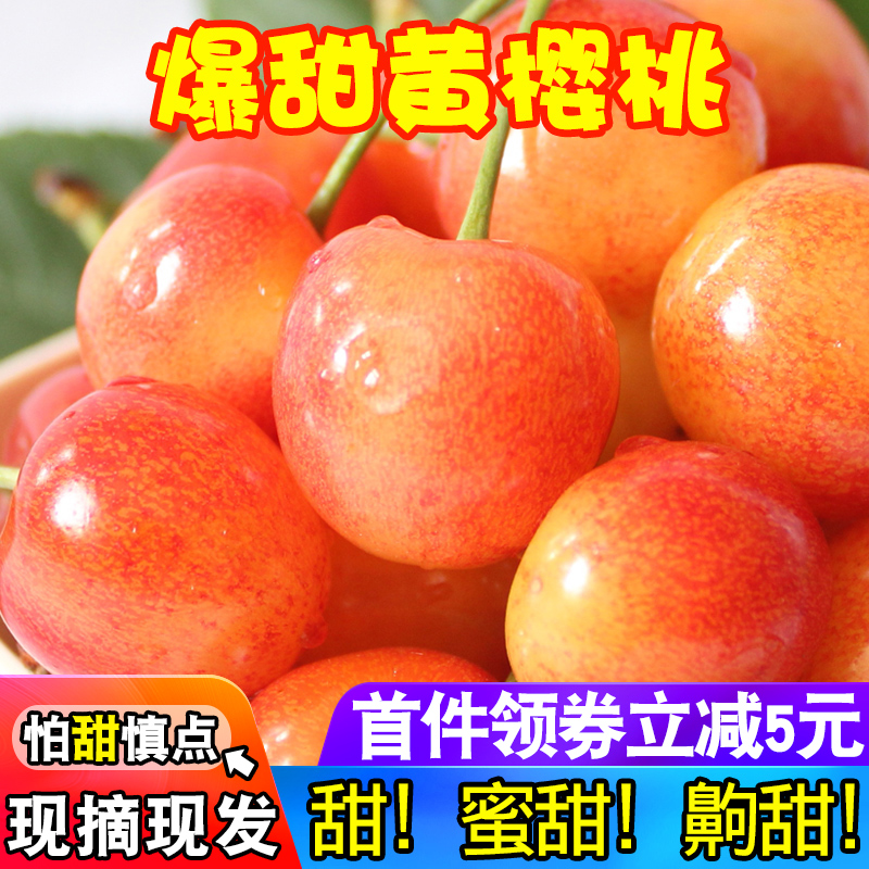 烟港旗舰店现摘烟台大樱桃车厘子孕妇应季新鲜水果5山东黄水晶樱桃蜜3斤包邮1