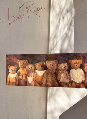 美拉德系古董熊儿童房挂画复古
