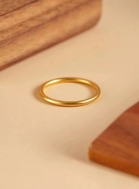 古法黄金素圈戒指 男女款 999足金 情侣对戒 结婚戒指 定制重量