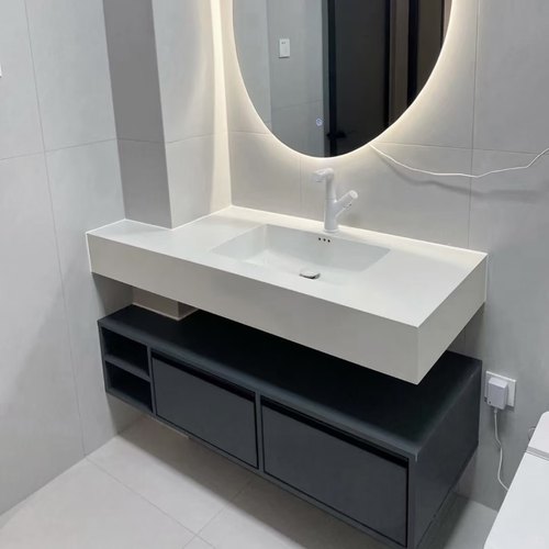 定制通顶镜柜切角浴室柜洗手盆尺寸定做转角包管柱卫浴柜切割台盆 - 图0