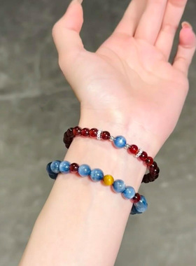 李佳棋推荐蓝晶石红石榴叠戴弹力手链新款轻奢百搭手串小众新中式