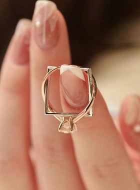 日系cherrykoko方形双层玫瑰金仿真女分金色求婚克拉四爪戒指