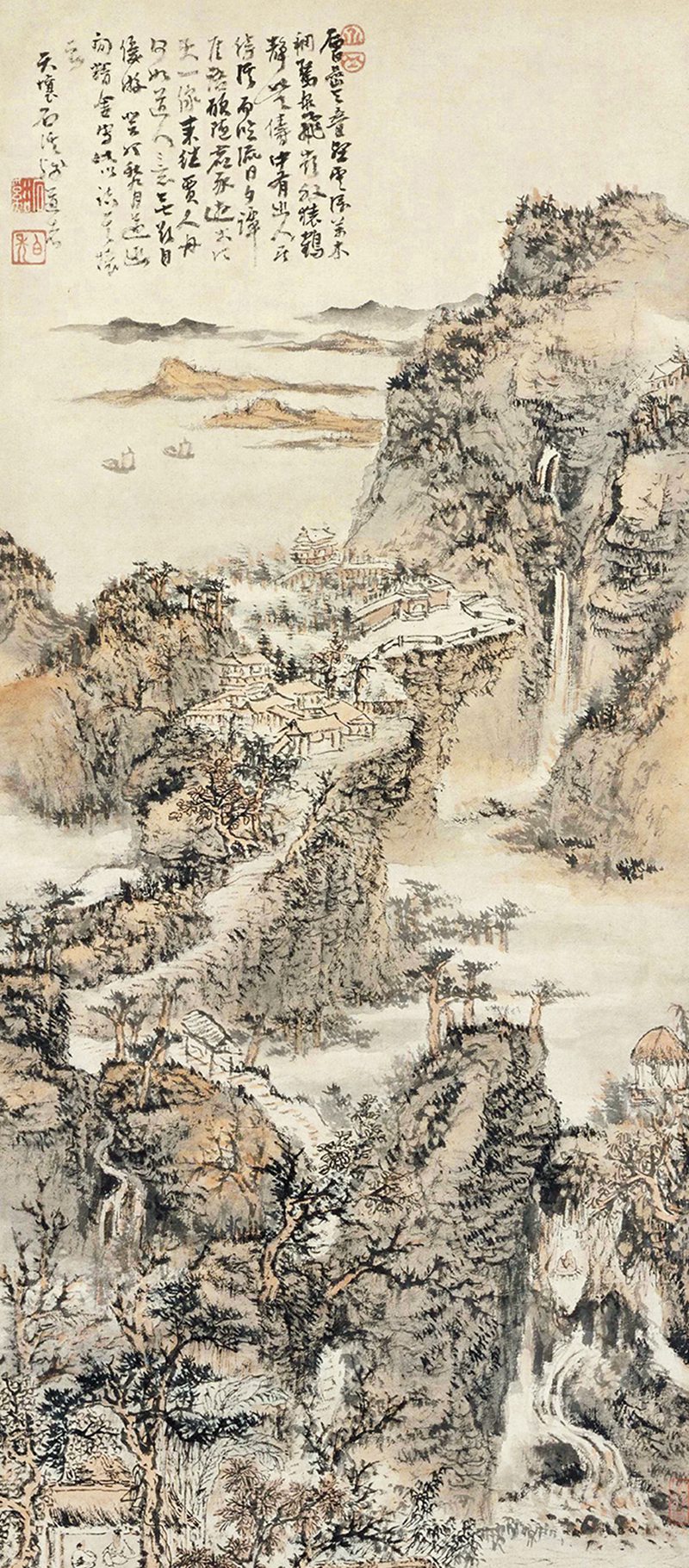 历代名画临摹大图范本二十八雨洗山根图髡残石溪清四僧清代写意水墨山水画国画初学者临摹画册绘画书籍江西美术出版社-图1