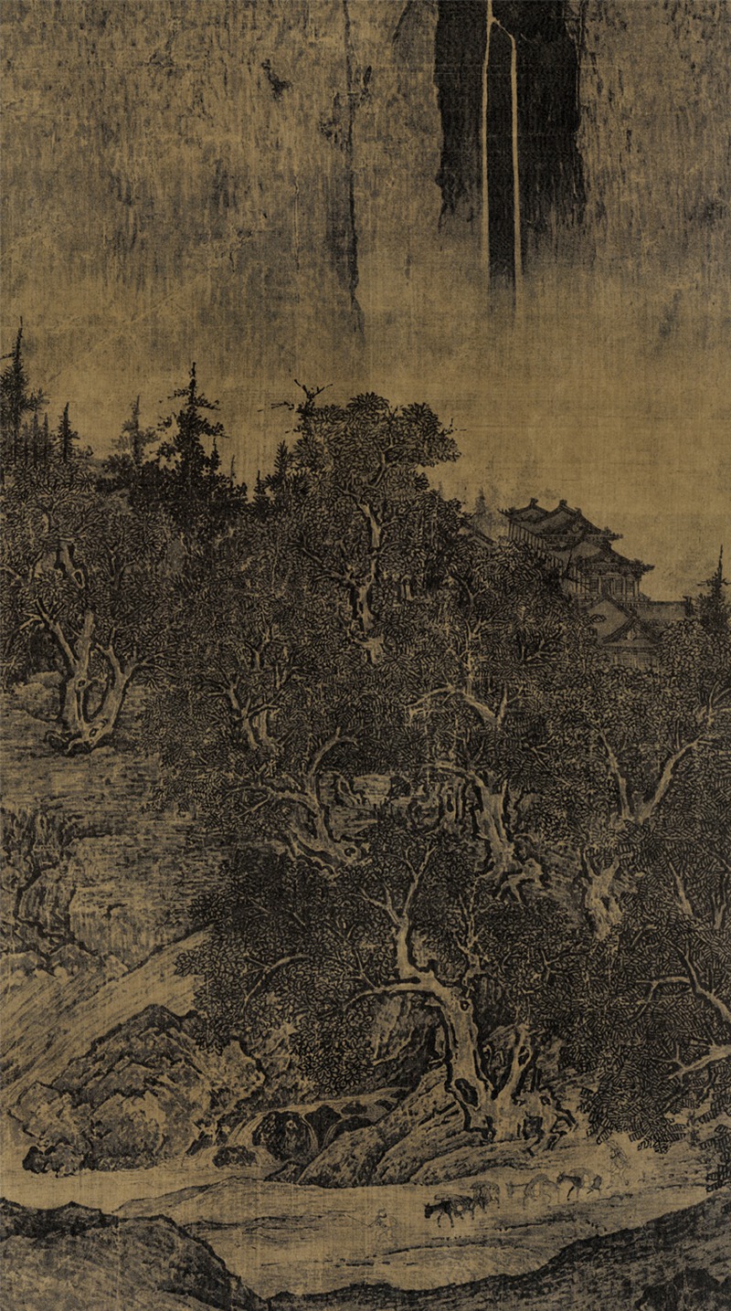 历代名画临摹大图范本三  溪山行旅图  范宽宋代水墨绢本山水画 国画初学者 临摹画册