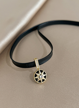 黑色八芒星吊坠项链项圈女