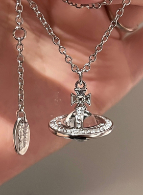 银色土星项链小众设计感