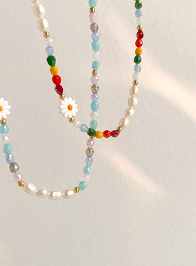 彩色珍珠款装饰项链女款轻奢小众