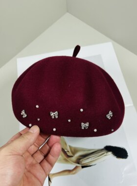 秋冬澳洲羊毛手工钉珠南瓜帽女