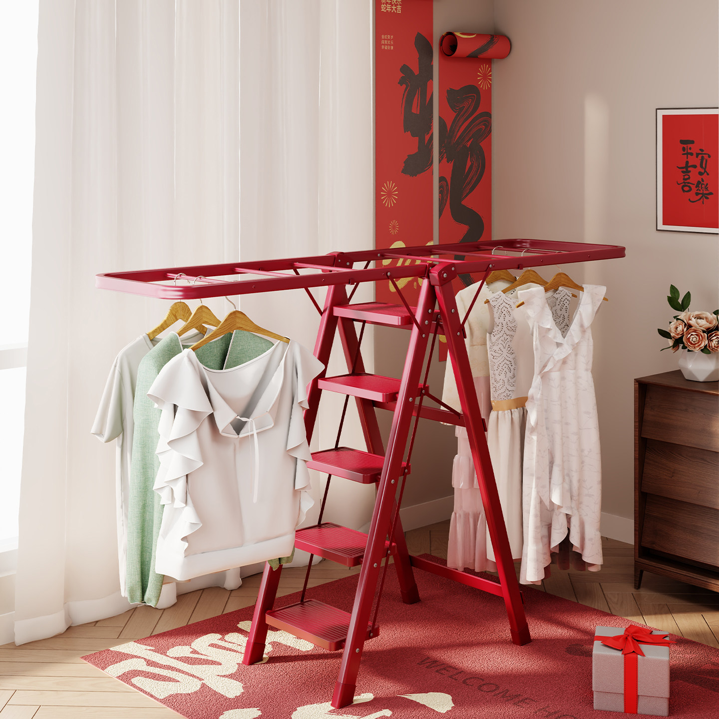 置地晾衣架梯家用折叠梯室内两用多功能晾晒便捷置物登高晾衣架梯,淘宝优惠券,粉丝福利购,淘宝优惠卷