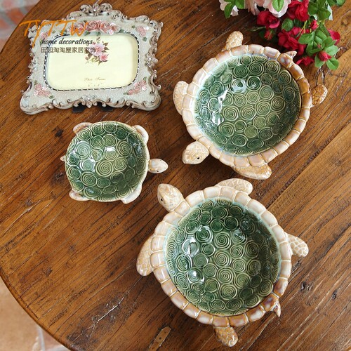 可爱彩色釉陶瓷摆件小乌龟盆钥匙糖果盘烟灰缸家居饰品摆件工艺品 - 图0