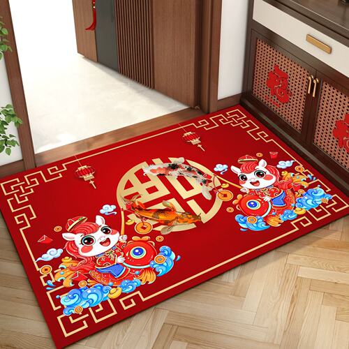 大门口进门防滑地垫红色新年马年贺岁喜庆门垫入户门家用地毯可洗 - 图2