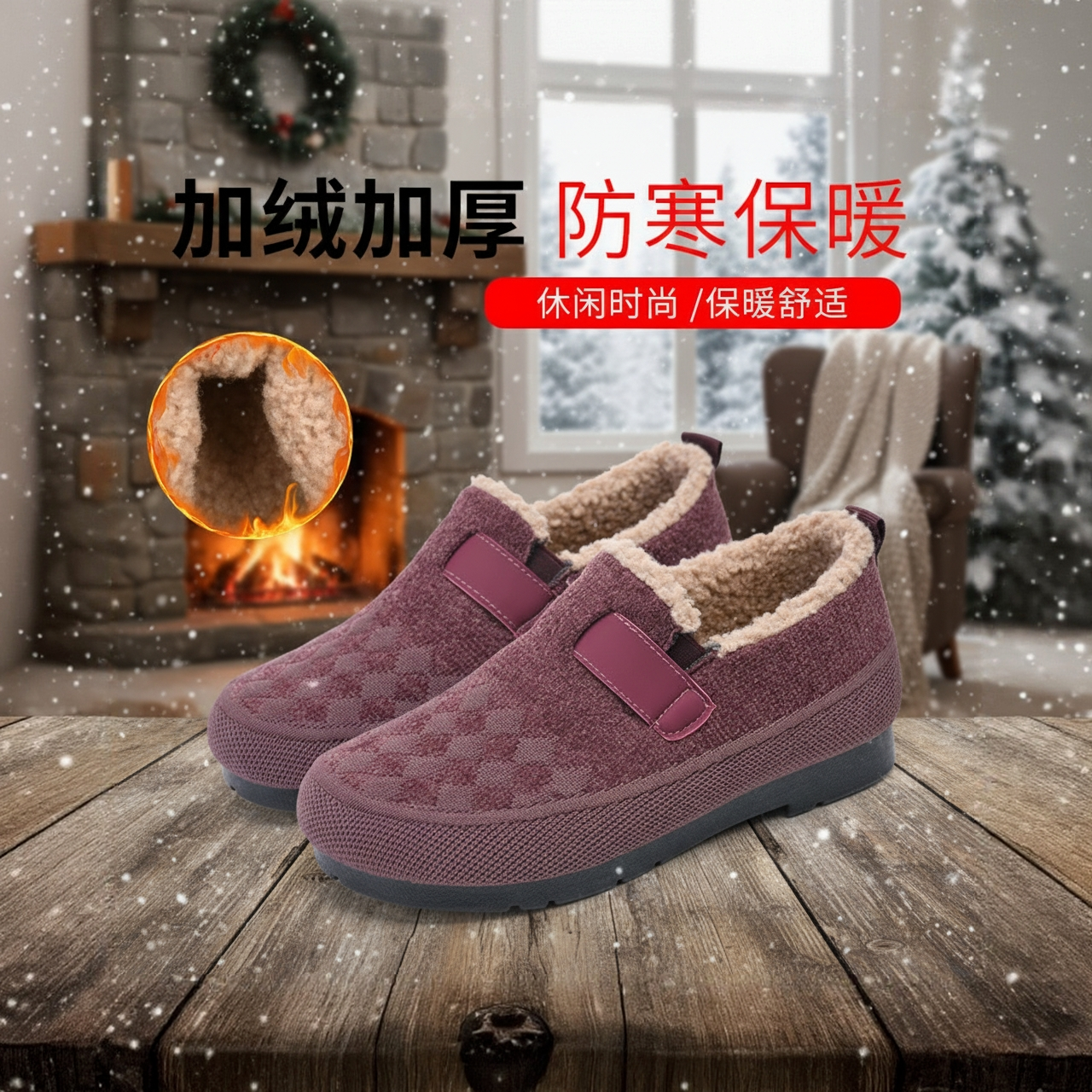 冬季防滑鞋女新款加绒加厚保暖毛毛鞋老北京布鞋女软底舒适豆豆鞋,淘宝优惠券,粉丝福利购,淘宝优惠卷
