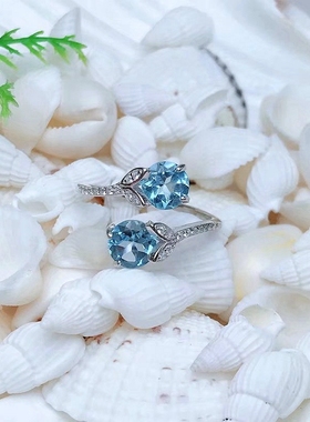 女s925原创设计2粒石戒指百搭