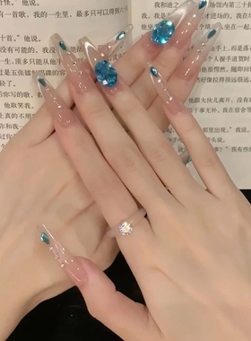 蓝天空蓝钻纯手工显白穿戴甲