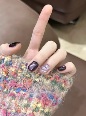 【嫣红姹紫】紫色玻璃珠猫眼韵味感超显白纯手工定制美甲穿戴贴片