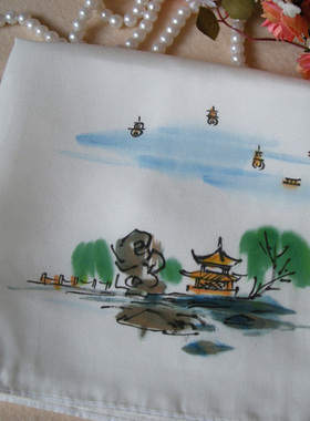 纯真丝电力纺35cm大手帕风景礼品